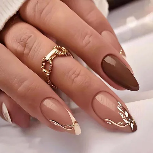 Vista 11 de Uñas postizas cortas de almendra a presión con punta francesa morada, uñas falsas ovaladas con diseños de ondas y diamantes de imitación, uñas