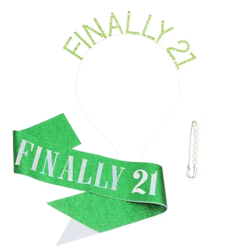 Vista 12 de Semato Kit de diadema de cumpleaños de 21 cumpleaños con banda y diamantes de imitación "FINALLY 21", decoración de cumpleaños de 21 años, regalos