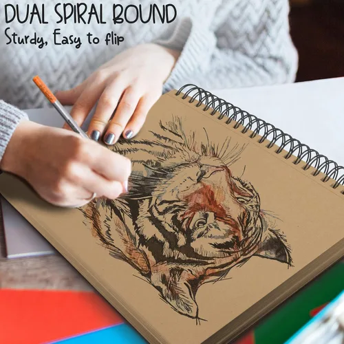 Vista 6 de 70 hojas de cuaderno de bocetos bronceado de alta calidad, 9 x 12 pulgadas, bloc de papel de dibujo encuadernado en espiral para bolígrafos de gel