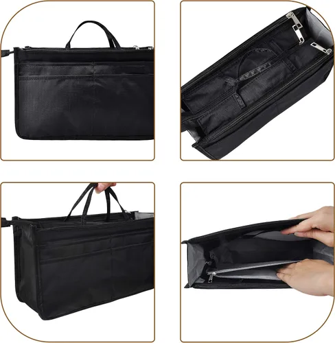 Vista 4 de Bolso de mano estilo cartera de Vercord para mujer con organizador incorporado, estampado bien definido, con manijas y cremallera, tamaño 2, Negro)