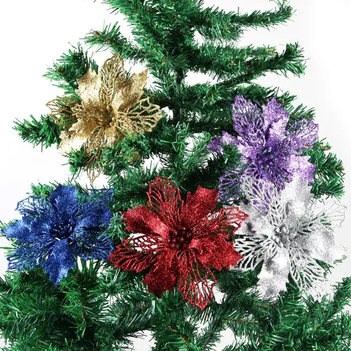 Vista 3 de Decoraciones de Navidad de Pascua con purpurina para árbol de Navidad (12 unidades) (morado)