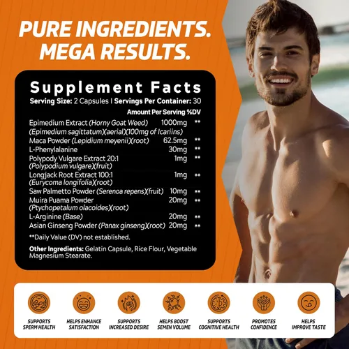 Vista 2 de Mega potenciador de carga - Suplemento de refuerzo de volumen de semen para hombres - Aumenta el tamaño de carga, el sabor, el suplemento