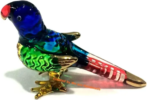 Vista 12 de (Bundle of 2) Handmade Mini Blown Glass 2" Blue Parrot Bird Fantasy Figurine Art, Cool Stuff, Miniature Animals, Home or Garden Decor Gift Ideas