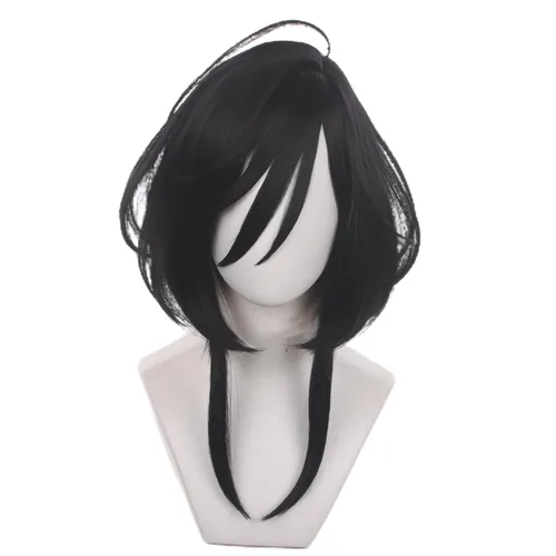 Vista 14 de Pelucas de anime verde oscuro para hombre, peluca corta y recta con flequillo para mujer, peluca COS para Halloween, Navidad, cómic, transmisión