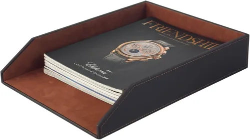Vista 9 de UnionBasic Bandeja apilable de papel para documentos, bandeja organizadora de archivos de escritorio de piel sintética, color negro