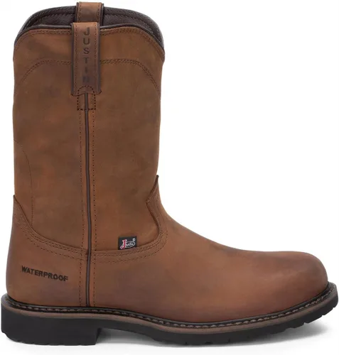 Vista 3 de Justin Wyoming - Botas de trabajo impermeables para hombre, puntera de acero, color marrón, 14 EE EE. UU