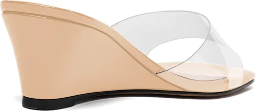 Vista 5 de WAYDERNS Sandalias de tacón bajo con cuña de PVC para mujer, con puntera cuadrada, de 2.0 in