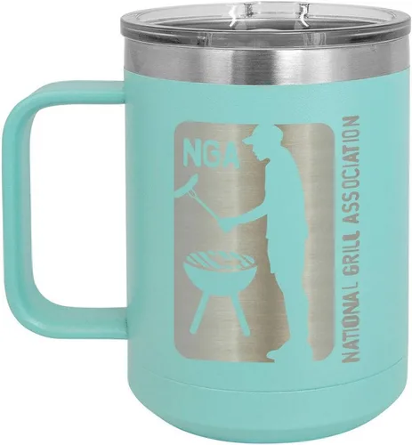 Vista 8 de National Grill Association Taza de café negra de 15 oz con tapa deslizante Taza de café de viaje aislada Idea de regalo para barbacoa y parrilla