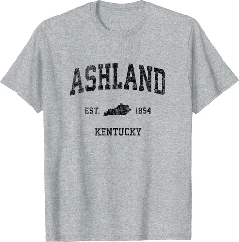 Vista 57 de Ashland Kentucky KY Vintage Sports Design Camiseta de impresión negra Asfalto