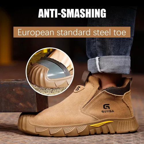 Vista 3 de GLANOUDUN Botas de trabajo de soldadura para hombre, zapatos de punta de acero para hombres, botas de punta de acero indestructibles, zapatos