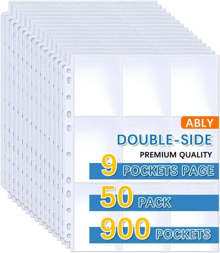 Vista 13 de ABLY 540 bolsillos de doble cara para tarjetas intercambiables, 9 bolsillos, protectores de tarjetas de juego de plástico transparente
