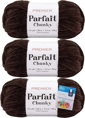 Vista 37 de Premier Yarns Parfait - Paquete de 3 unidades de felpilla gruesa de 3.5 onzas, peso supervoluminoso, paquete de 3 unidades con soportes para punto