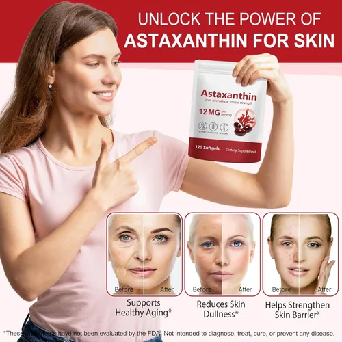 Vista 6 de Cápsulas blandas de astaxantina de 12 mg, 120 cápsulas Suministro para 4 meses Suplemento antioxidante premium para ojos, piel, articulaciones e