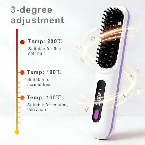 Vista 6 de Go Brush Pro para cabello corto, cepillos alisadores portátiles actualizados 2026, calentamiento rápido de 30 segundos, 3 temperaturas con pantalla