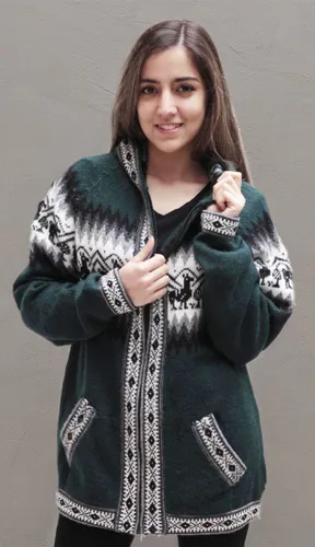 Vista 5 de Little Llamas Chaqueta Sudadera con Capucha de Lana de Alpaca Tejida