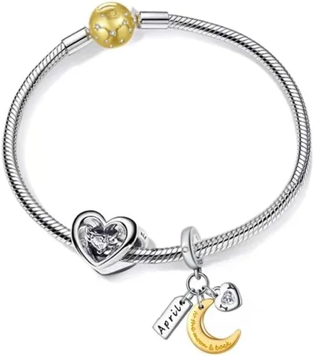 Vista 2 de PHCLASY Love Heart Birthstone Charms 925 Sterling Silver with Cubic Zirconia Dangle Women's Bead Charms fit Bracelets and Necklaces