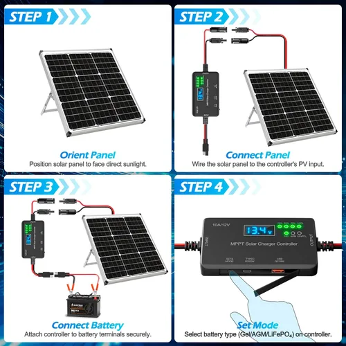 Vista 7 de Controlador de carga solar MPPT de 10 A, 12 V, 30 V máximo COV 22 W tipo C y 18 W USB de carga rápida LCD, protección múltiple Controlador