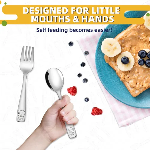 Vista 4 de VITEVER Utensilios para Niños Pequeños de 10 Piezas, Juego de Cubiertos de Acero Inoxidable para Niños, Tenedores y Cucharas Seguros para Niños