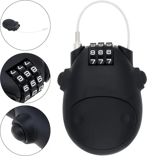 Vista 4 de Cerradura de cable de combinación, cerraduras de equipaje con cable de acero retráctil de 30 pulgadas, cerradura de viaje combinada con mini