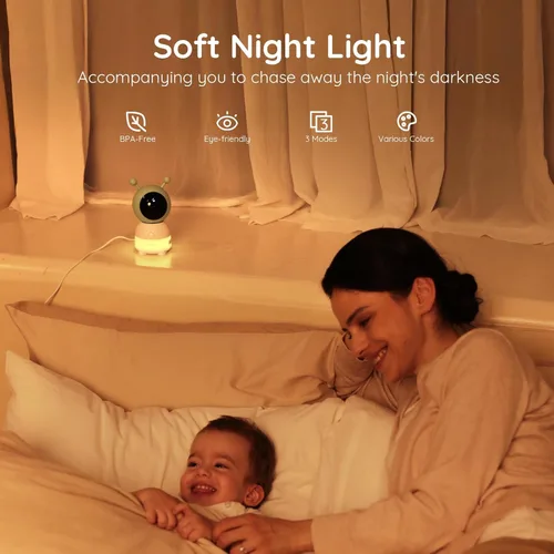 Vista 3 de BOIFUN Monitor de bebé WiFi 2K actualizado 2026 con cámara y audio, luz nocturna inteligente, aplicación y control de pantalla dividida de 5