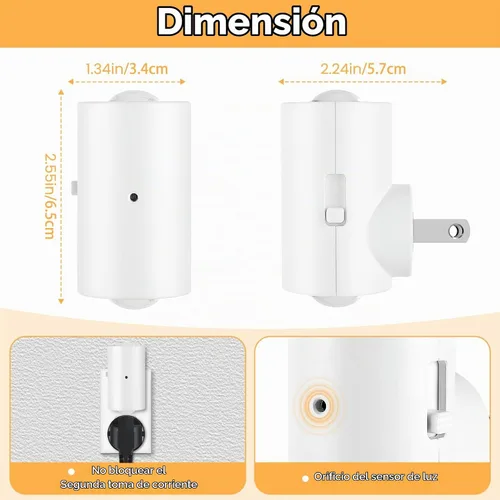 Vista 5 de Luces nocturnas LED enchufables a la pared, paquete de 4 regulables con sensor de atardecer a amanecer, blanco cálido de 2700 K, luz nocturna