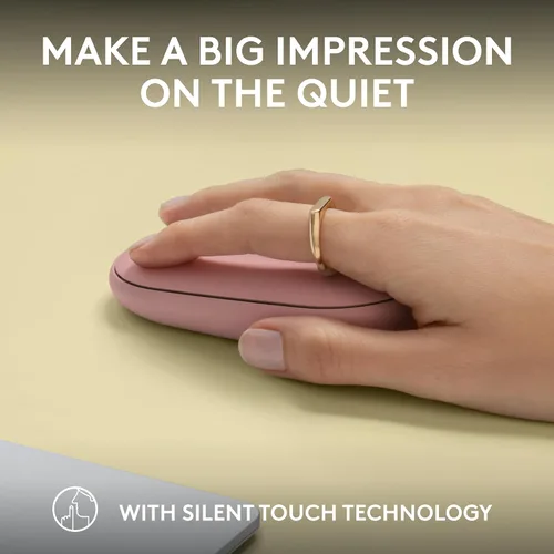 Vista 5 de Logitech Pebble Mouse 2 M350s Ratón Inalámbrico Bluetooth Delgado, Portátil, Ligero, Botón Personalizable, Clics Silenciosos, Easy-Switch para Rosa