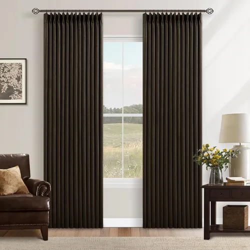 Vista 154 de Juego de 2 paneles de cortinas plisadas negras de 80 pulgadas para sala de estar, cortinas plisadas de lino con forro de 80 pulgadas de largo, 100%