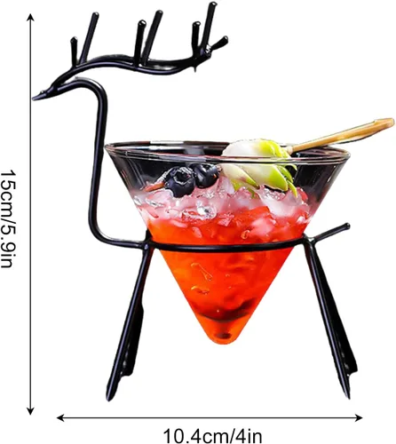 Vista 6 de Firlar Juego de 2 vasos de Martini, juego de entretenimiento de vidrio y metal, vasos de cóctel creativos de 5.4 onzas con soporte de cervatillo