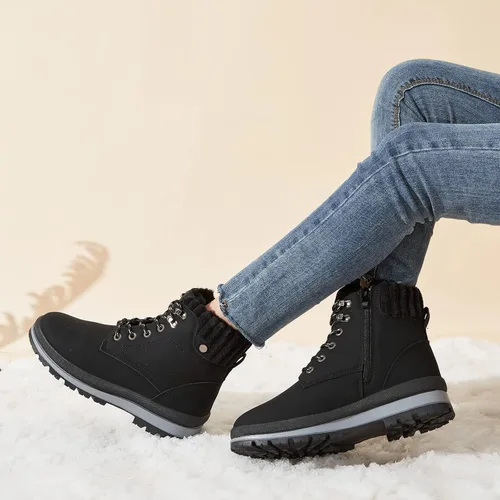 Vista 5 de BABUDOG Botines impermeables para mujer para exteriores (sin suela antideslizante), botas de combate de moda con cremallera lateral, botas de nieve