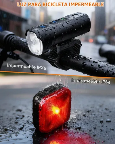 Vista 7 de Luces de bicicleta 2026 para conducción nocturna, luces de bicicleta recargables de 5000 mAh delanteras y traseras, 11+5 modos de juego de faros