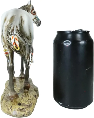 Vista 8 de Ebros Ebros Ecuestre Tribal Belleza Medicina Espíritu Caballo Hecho a Mano Estatua de 8 pulgadas de alto, símbolos indios nativos americanos, plumas