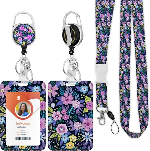 Vista 10 de Soporte para tarjetas de identificación con cordón, soporte retráctil para tarjetas de identificación, correa desmontable para el cuello con carrete