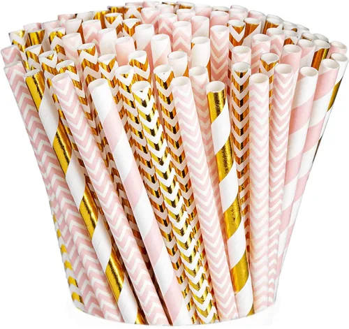 Vista 8 de GUSTO Paquete de 200 popotes de papel a rayas, resistentes y no se empañan, 100% biodegradables, tinta apta para alimentos y varias capas para un