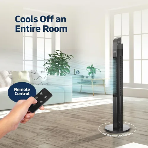 Vista 3 de NEXAIR Ventilador de torre oscilante de 42 pulgadas, torre de ventilador portátil de 3 velocidades con control remoto, ventilador de piso