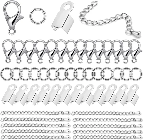 Vista 10 de Juego de 580 piezas de accesorios para fabricación de joyas, incluye 250 conectores de anillo de salto abiertos, 250 tapas de extremo de cable Bronce