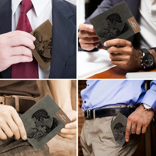 Vista 6 de Carteras personalizadas para hombres, cartera grabada personalizada con imagen, cartera de fotos personalizada para hombres, padre, esposo, novio