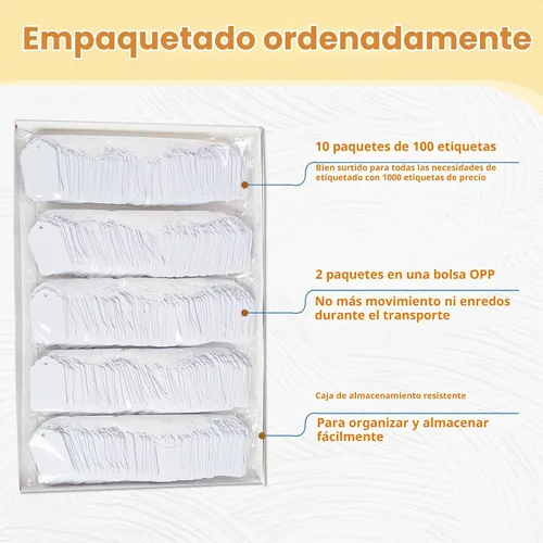 Vista 4 de 1000 etiquetas de precio blancas con cuerda adjunta, 1.75 x 1.1 pulgadas Blanco