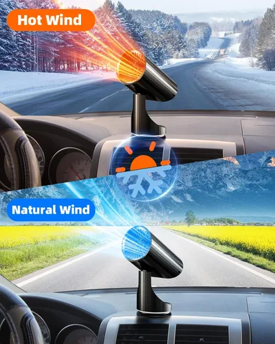 Vista 2 de Calefactor de coche, 12V, calentador portátil con enchufe para ventiladores de calefacción y refrigeración, pequeño descongelador para parabrisas