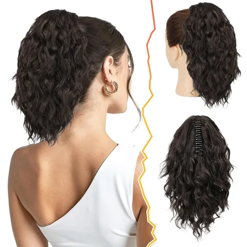 Vista 12 de BARSDAR Extensión de cola de caballo corta para mujer, extensiones de cabello sintético suave con clip de garra de 12 pulgadas, extensiones de cola