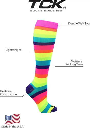 Vista 3 de Calcetines Krazisox Rainbow Stripes sobre la pantorrilla Multi-neón