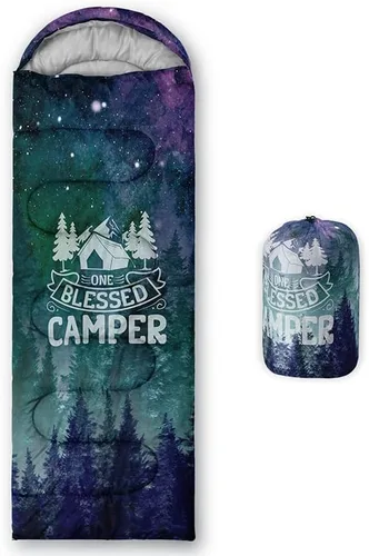 Vista 13 de Saco de dormir para adultos y niños, furgoneta de campamento de montaña verde, ligero, cálido, portátil, para interiores y exteriores, impermeable