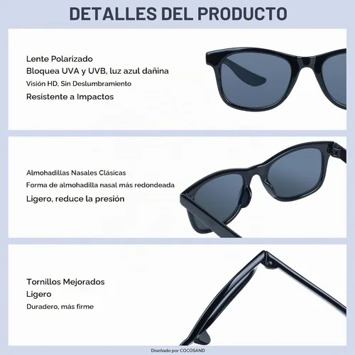 Vista 4 de COCOSAND Polarized Kids Sunglasses & Flexible Frame Negro