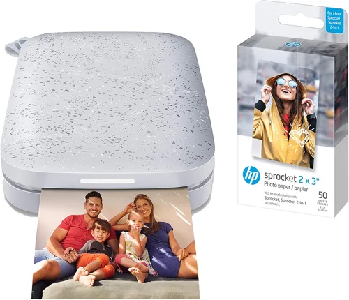Vista 4 de Impresora fotográfica instantánea para smartphone HP Sprocket 2x3" (negra) y papel fotográfico adhesivo HP Sprocket 2x3" Premium Zink (50 hojas)
