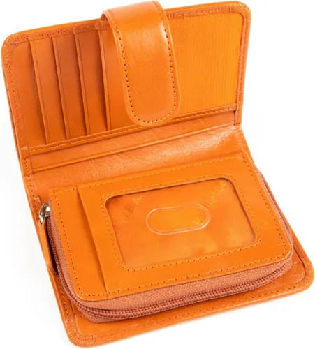 Vista 6 de Billetera de cuero para mujer con acordeón RFID con monedero, Naranja, Contemporáneo