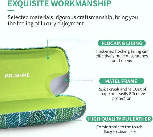 Vista 4 de molshine Estuche rígido para lentes de sol, estuche clásico para lentes de sol, lentes con paño de limpieza