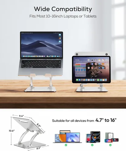 Vista 4 de Nulaxy Soporte ergonómico ajustable para computadora de escritorio, doble elevador de computadora plegable con ventilación térmica avanzada, soporte