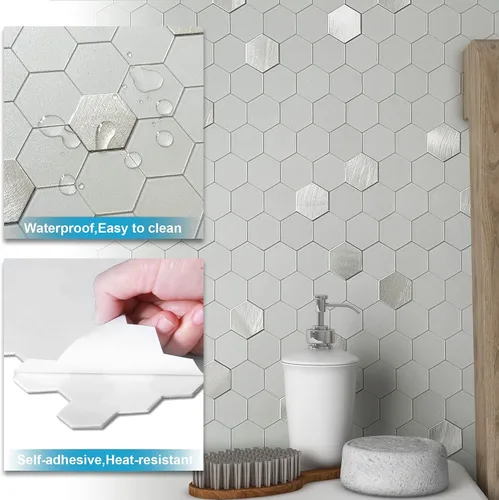 Vista 3 de BeNice Azulejos adhesivos para salpicaduras para cocina, azulejos adhesivos para baño, calcomanías de pared hexagonales para salpicaduras en muro