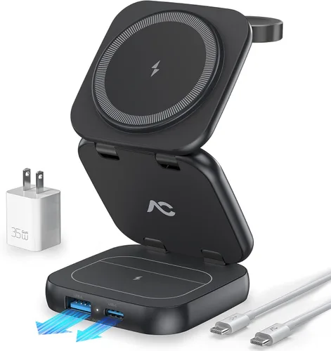 Vista 10 de AC ISLAND Cargador inalámbrico 5 en 1 para MagSafe, estación de carga de Blanco