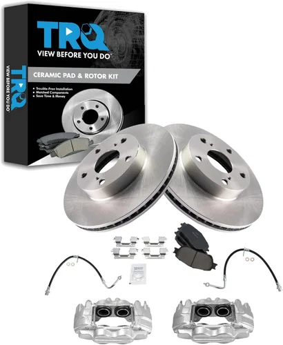 Vista 41 de TRQ Juego de pastillas de freno delanteras y rotores de cerámica, pinzas, mangueras, compatibles con Honda Odyssey 2005-2010