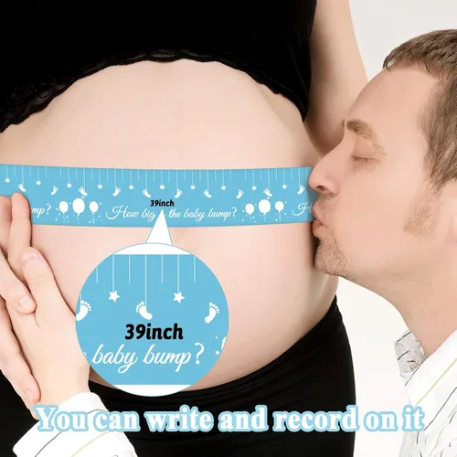 Vista 4 de Juegos de baby shower, cinta métrica para medir el vientre de 150 pies, cinta métrica para el vientre de mamá, cinta métrica de vientre para Azul